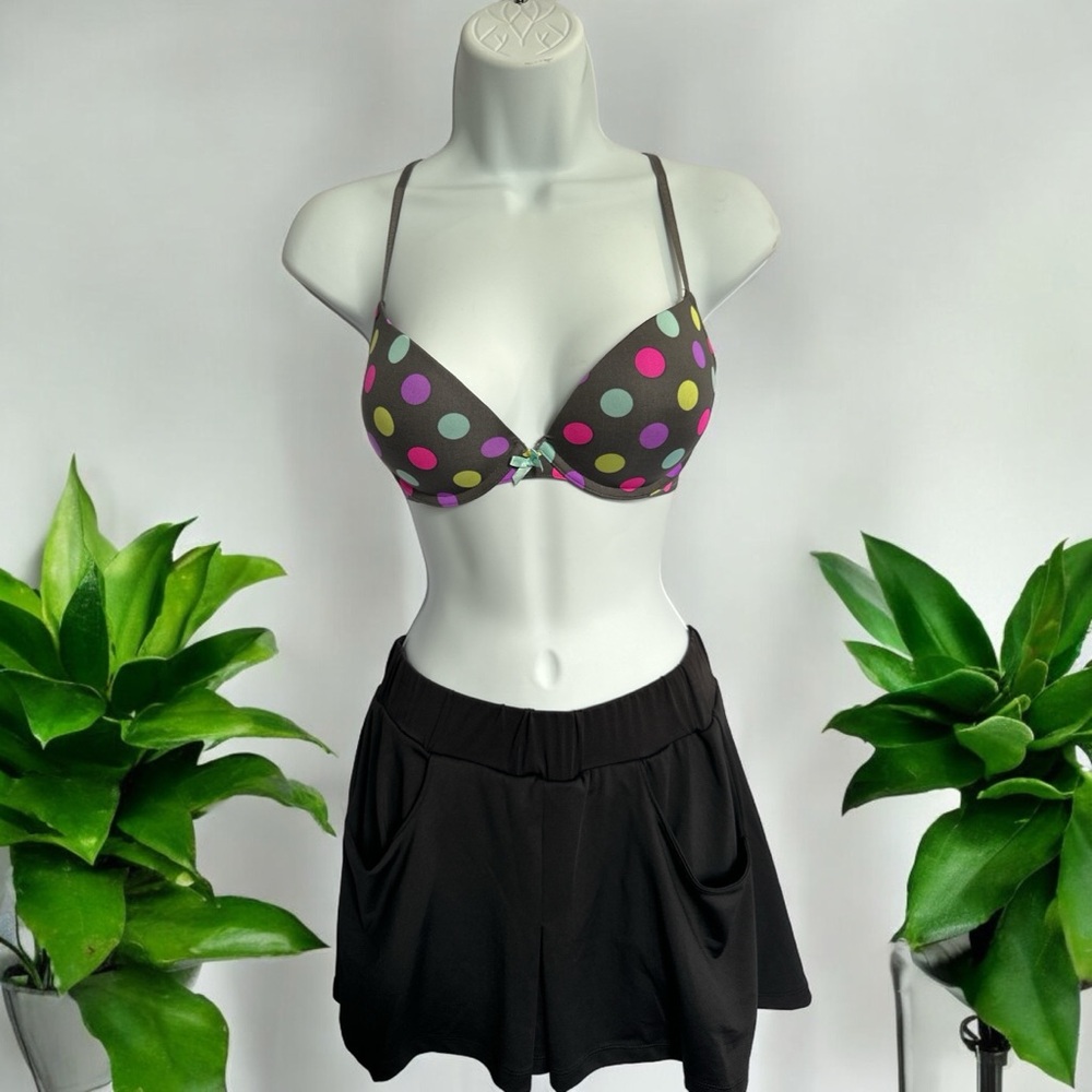 Xhilaration Polka Dot Bra - Black with Multicolor Dots